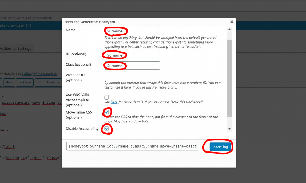 Honeypot Settings WordPress Contact Form 7